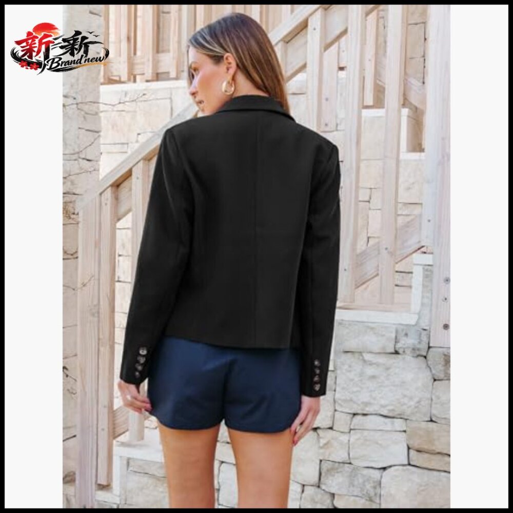 Polyester Blazer Double Breasted Notched Lapel Lo… - image 2